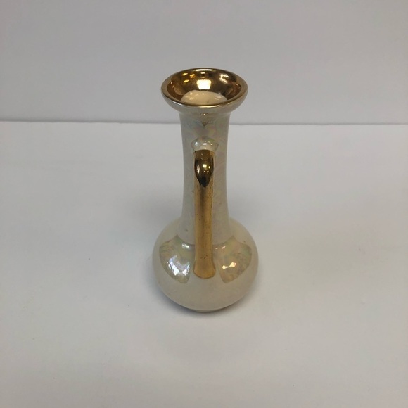 Vintage Pearl China Co. 22 KT Gold Hand Decorated Double Handled Iridescent Vase - Picture 2 of 5